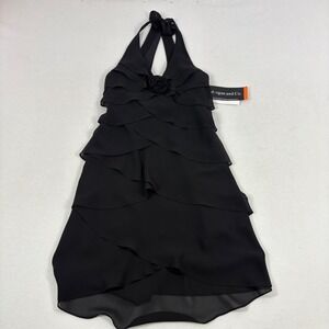 Vintage Y2K 90s Dress Black Halter Tiered Hoco Dark Fairy Rose 5/6 Morgan & Co